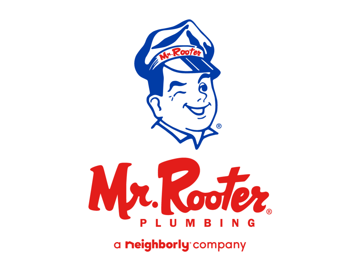 Logo featuring a cartoon plumber with a hat labeled "Mr. Rooter," the text "Mr. Rooter Plumbing," and "a neighborly company" below, representing trusted home repair and restoration service.